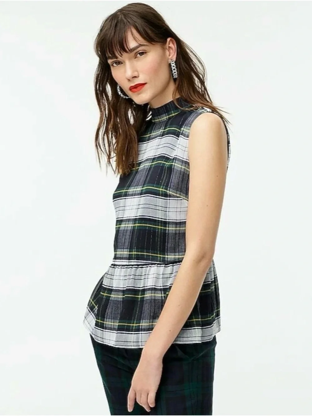 J. Crew Sleeveless Peplum Top in Gilded Highland Tartan Plaid